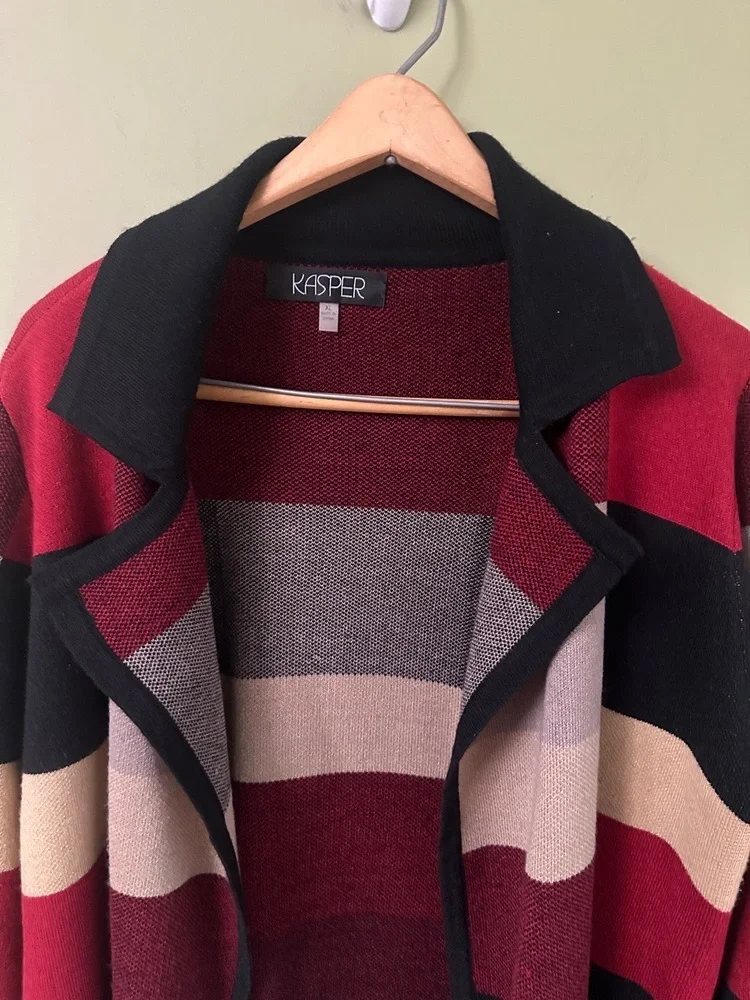 Kasper Womens Duster Size XL Cardigan Patchwork Collared Open Wool Acrylic Blend